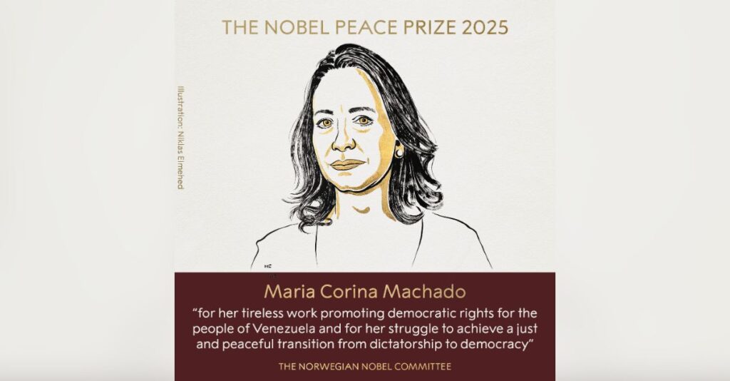Lee más sobre el artículo María Corina Machado gana el Premio Nobel de la Paz 2025: “Una figura clave contra la dictadura en Venezuela”
