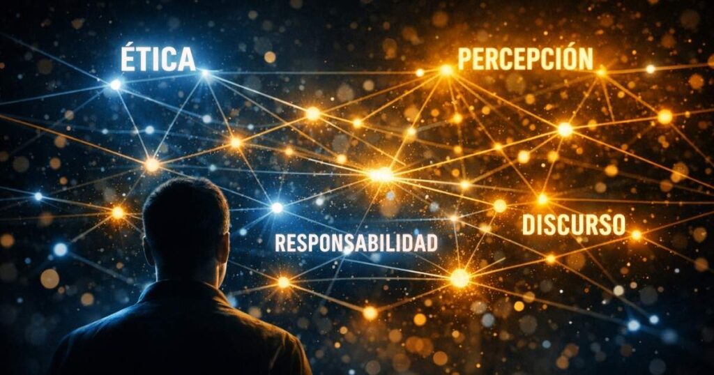 Hombre frente a elementos del discurso político