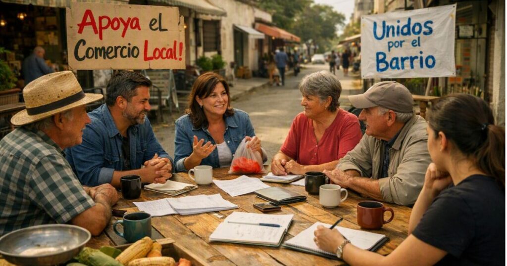 comerciantes negociando en calle de barrio