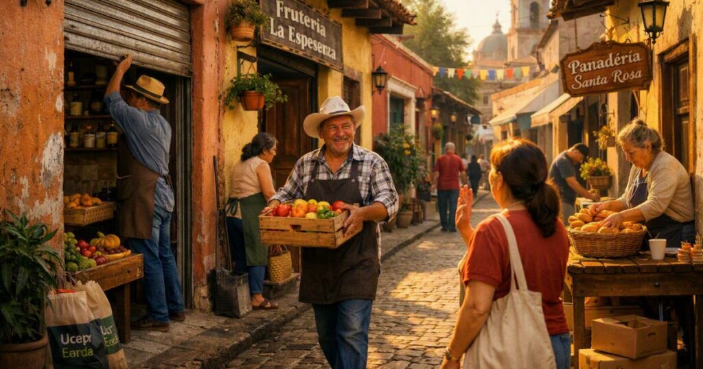 comerciantes abriendo negocios